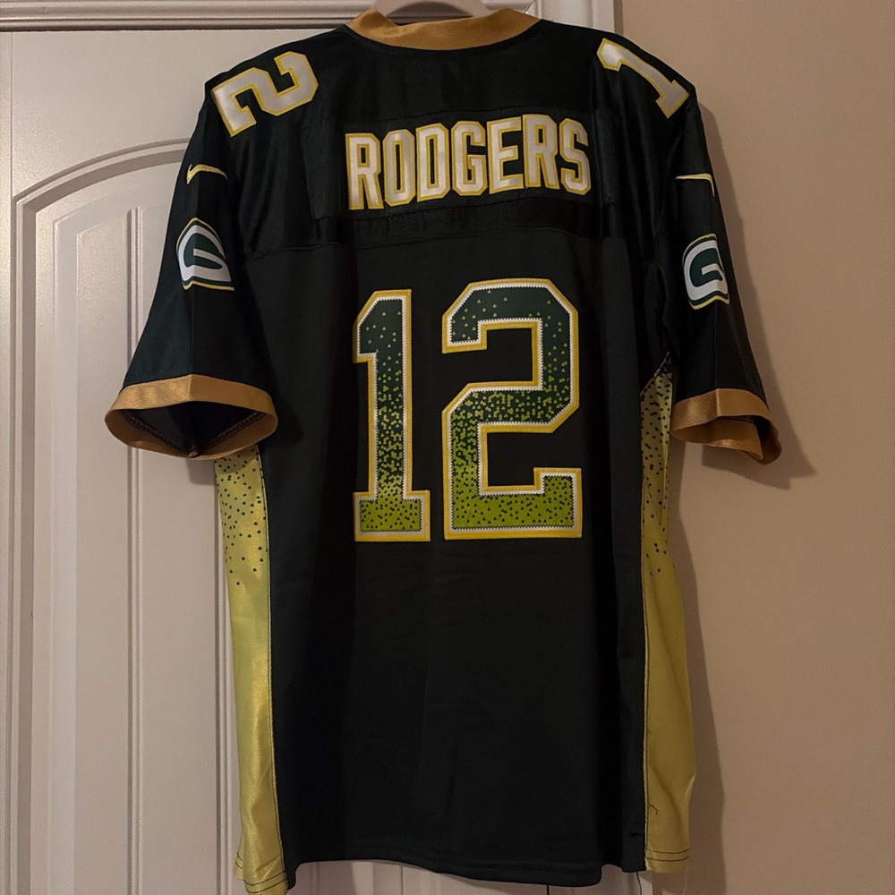 Aaron Rodgers NFL and Nike Green and Gold On-Field Jersey